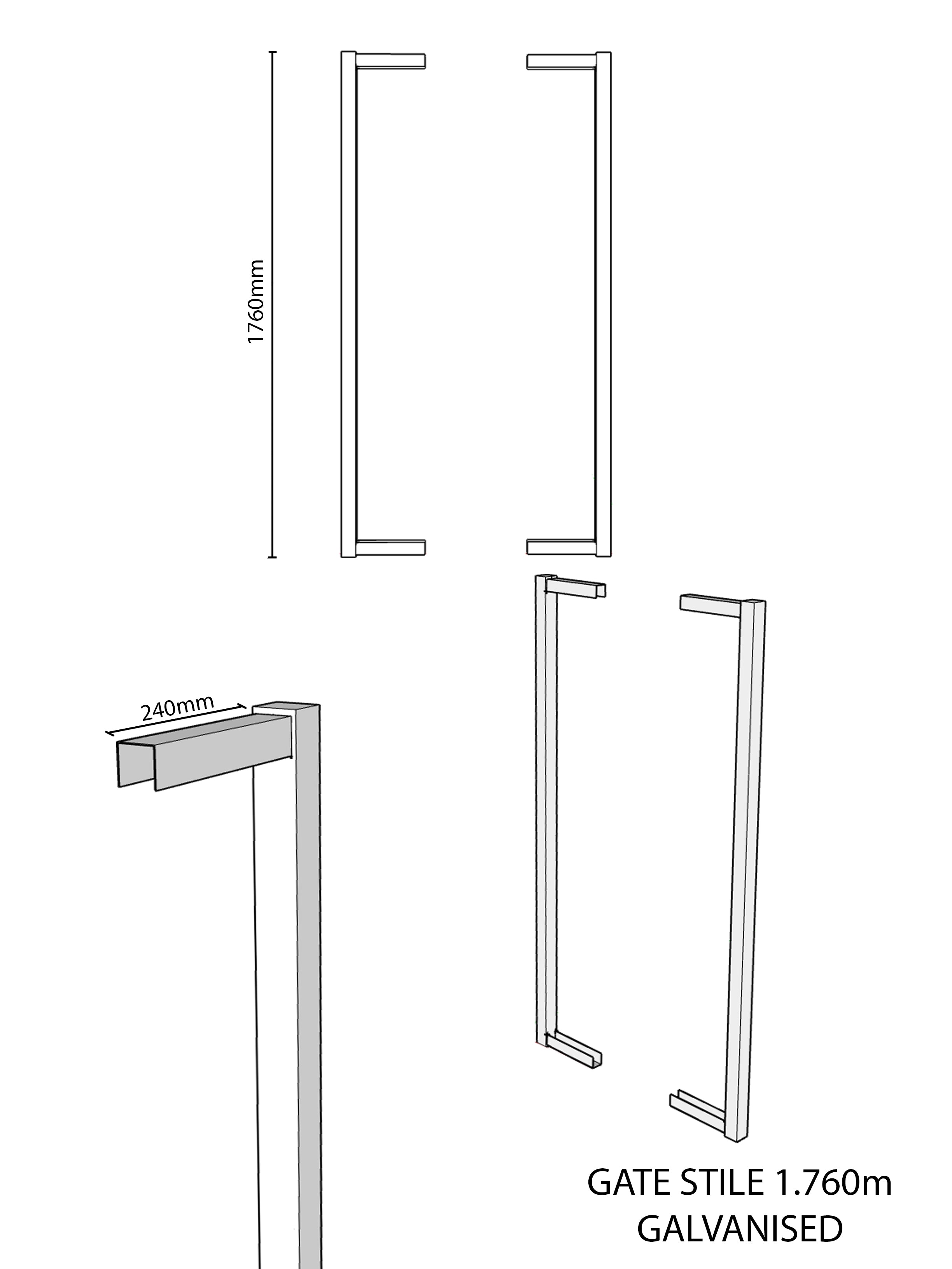 Gate Stile 1760H Galvanised (1 Pair)