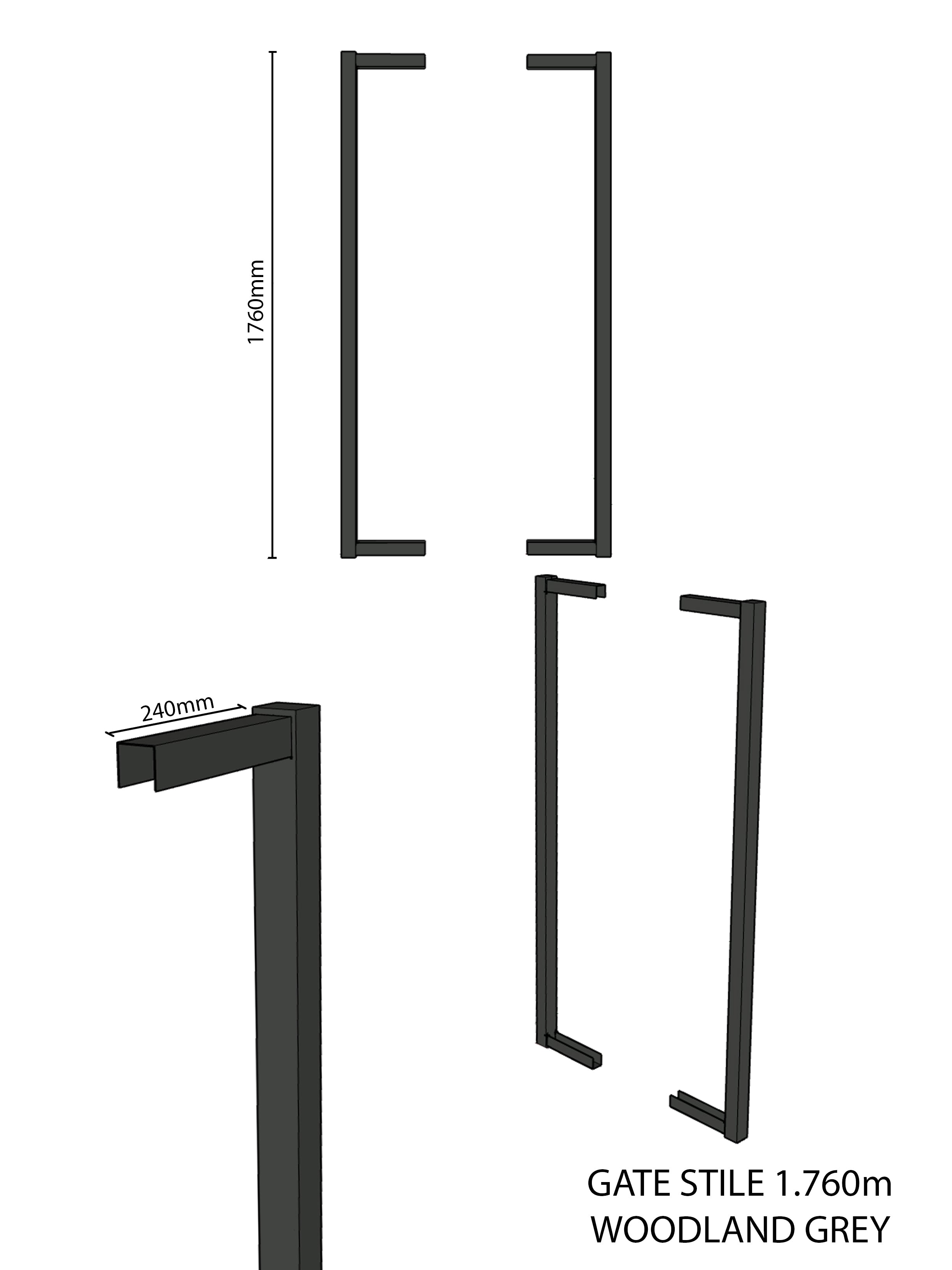 Gate Stile 1760H Woodland Grey (1 Pair)