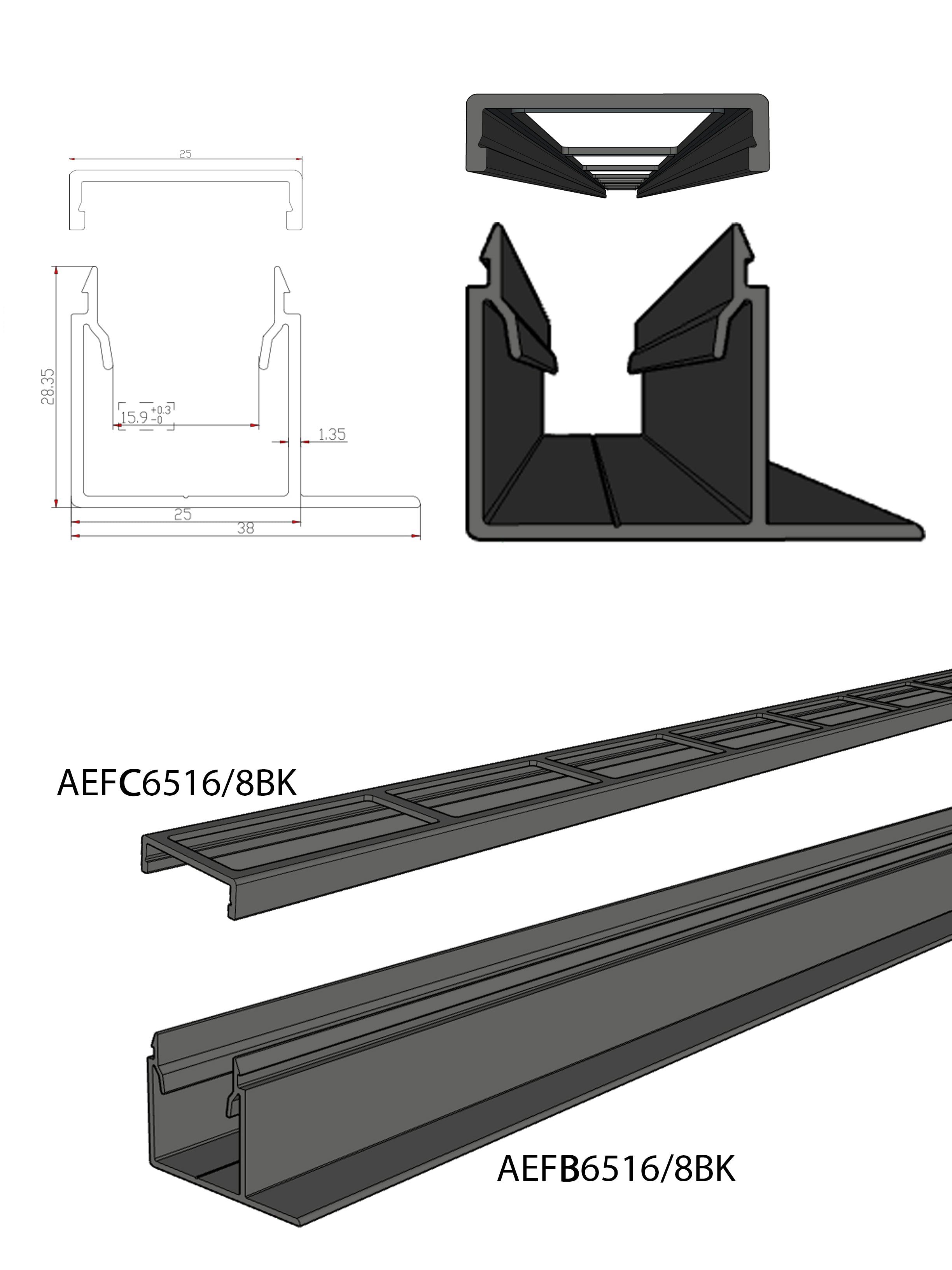 Aluminium F-Channel & Cover to suit 65x16 Woodland Grey